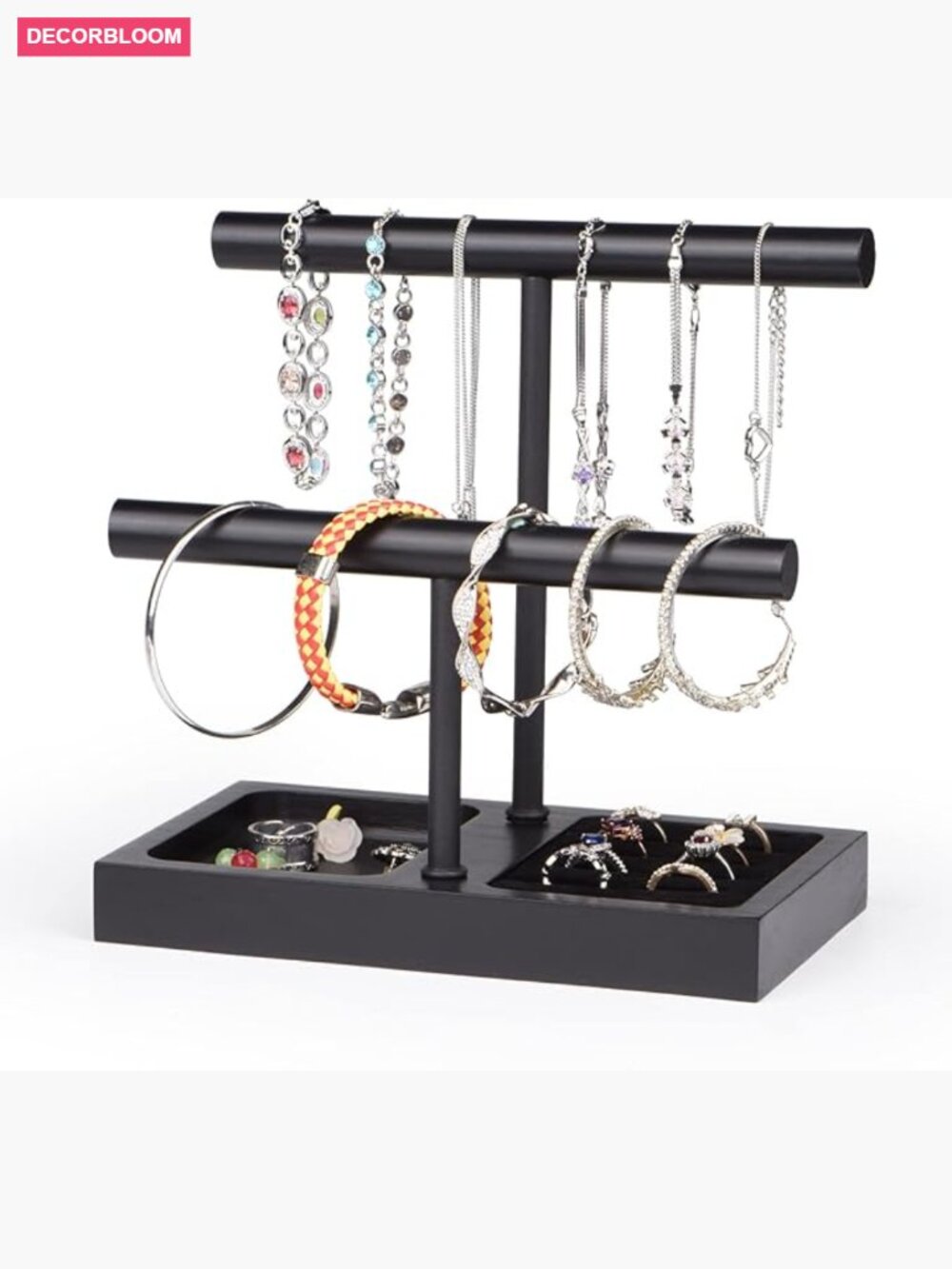 Wooden 2-Tier Bracelet Holder Organizer For Jewelry Display